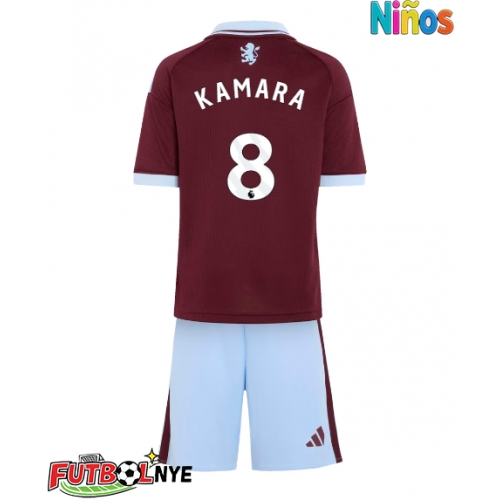 Camiseta Aston Villa Boubacar Kamara #8 Primera Equipación para niños 2026-27 manga corta (+ pantalones cortos)